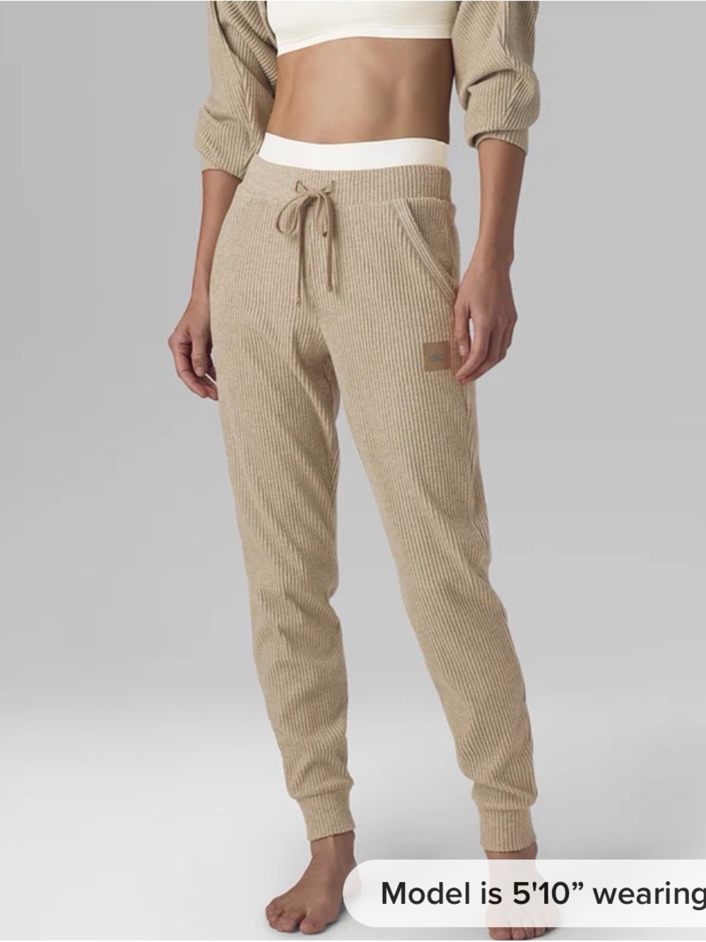 Alo Muse Sweatpants Cozy Ribbed Drawstring Joggers - Beige